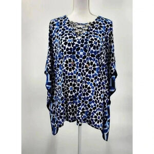 Michael Kors Geometric Tunic Multi‎ Color Criss Cross Blouse Top Shirt Medium